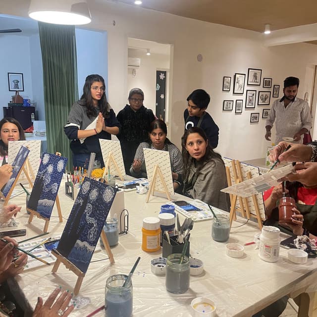 Canvas painting class in action