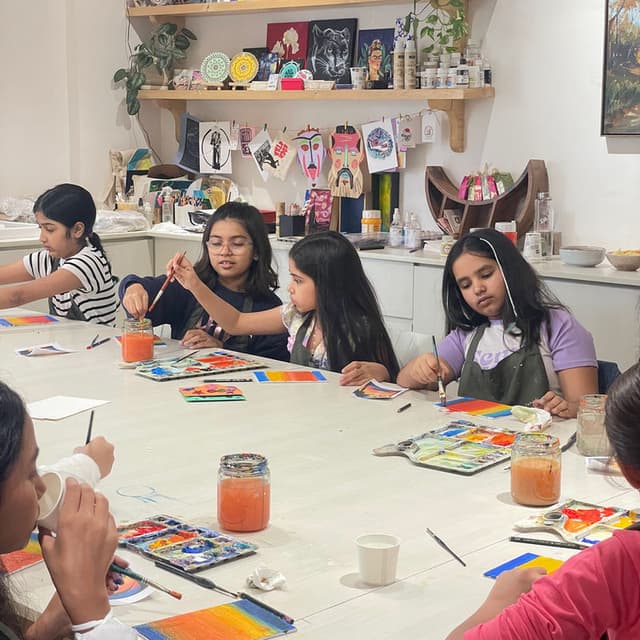 Kids painting at birthday celebration